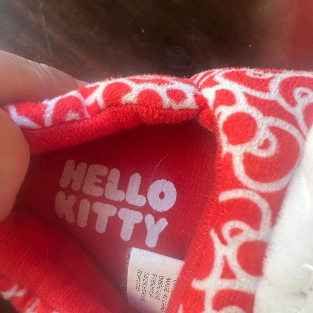 Hello Kitty Red and White Plush Kids Slippers with Bow